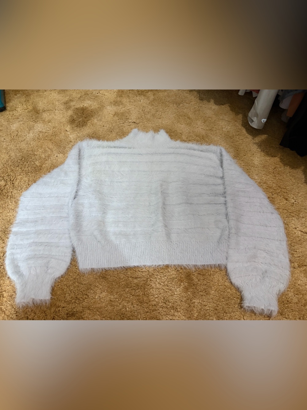 Cotton Candy Fuzzy Mock Neck Sweater in Light Blue